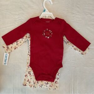 Carter's Red Floral Baby Bodysuit Set 
“Merry Christmas set”